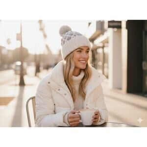 NWT Rag & Bone $150 100% Wool Cable Knit Pom Hat Beanie Ivory Light Grey